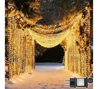 Dekofun Rideau Lumineux 600 LEDs 6m x 3m, Guirlande Lumineuse avec Prise, 8 Modes, Minuterie, Étanche IP65 Rideau Lumineux Ramadan pour Décoration Mariage Fête Intérieur Extérieur - Blanc Chaud