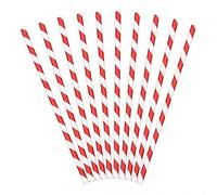 DekoHaus Lot de 10 pailles en papier rouges avec rayures blanches de 19,5 cm