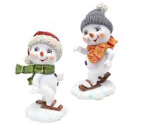 Dekohelden24 501848 Enfants à Neige avec Bonnet et écharpe, Rouge/Gris avec Skis, 5,5cm x 6,8cm x 11cm, Lot de 2