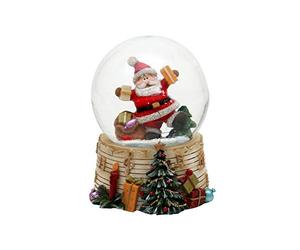 Dekohelden24 501870 Boule de Neige, au Motif de père Noël Joyeux avec Cadeaux, Dimensions de la Boule (H, l, diamètre) : Environ 9 x 7,3 cm, 6,5 cm, idéale comme Cadeau