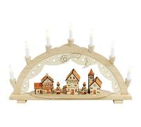 Dekohelden24 Arche en Bois de hêtre à 10 Flammes, Motif : Figurines d'hiver en Ville, avec Maisons éclairées, Largeur 57 cm x Profondeur 9 cm x Hauteur 38 cm