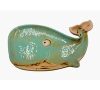 Dekohelden24 Assiette en céramique - Plat - En forme de baleine - Dimensions (L x l x H) : environ 24,5 x 14 x 2,5 cm - Beige et turquoise
