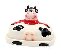 Dekohelden24 Beurrier en céramique - Taille L/l/H : env. 17 x 11,5 x 14 cm - Noir et Blanc - 14 cm