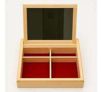 Dekohelden24 Boîte à bijoux de qualité supérieure, boîte à bijoux, boîte à bijoux, organisateur de maquillage en bois de hêtre avec un miroir et 3 compartiments en naturel, L x l x H 20 x 20 x 5 cm