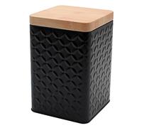 Dekohelden24 Boîte à biscuits en métal noir avec couvercle aspect bois Dimensions (L x l x H) : env. 16 x 10,5 x 16 cm
