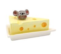 Dekohelden24 Boîte à Fromage en céramique avec Souris, Taille L/L/H : env. 17 x 11,5 x 9 cm, Jaune, 9 cm