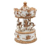 Dekohelden24 Boîte à Musique carrousel avec Son, en Poly Or Blanc et Or avec Pierres Oranges, Taille L x l x H 14 x 8 x 14 cm