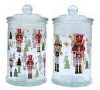 Dekohelden24 Boîte aromatique, boîte de conservation, récipient en verre avec motif de Noël, boîte à biscuits avec motif casse-noisette, H x Ø : 19 x 10 cm, capacité 600 ml par verre, contenu de la