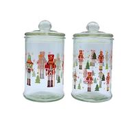 Dekohelden24 Boîte aromatique, boîte de conservation, récipient en verre avec motif de Noël, boîte à biscuits avec motif casse-noisette, H x Ø : 15 x 8 cm, capacité 300 ml par verre, contenu de la