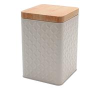 Dekohelden24 Boîte de conservation/boîte à biscuits en métal gris, couvercle aspect bois, dimensions (L x l x H) : environ 10 x 10,5 x 16 cm