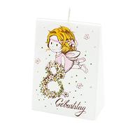 Dekohelden24 Bougie d'anniversaire 8 ans de qualité supérieure faite à la main et peinte à la main Motif fée 9 x 5 x 12 cm