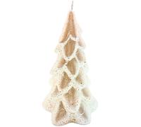 Dekohelden24 Bougie de qualité supérieure en forme de sapin de Noël - Bougie en nacre avec paillettes - Fabriquée à la main - Dimensions : H x Ø environ 21 x 11 cm.