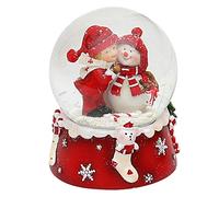 Dekohelden24 - Boule à Neige - Bonhomme de Neige avec Enfant - Rouge et Blanc - Dimensions de la Boule : Environ 8,5 x 7 cm/6,5 cm (Hauteur x Largeur/diamètre) - 501065-SM+ Enfant.