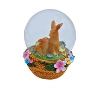 Dekohelden24 Boule à Neige de Pâques - Boule à Neige avec Lapin de Pâques, Lapin de Pâques dans Un Panier - Boule de Pâques à secouer - Couple de Lapins avec Fleurs colorées et Panier comme Socle - L