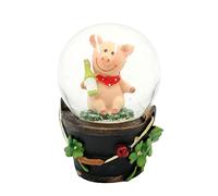 Dekohelden24 Boule à Neige Cochon Porte-Bonheur avec Bouteille, Dimensions L x l x H : 5 x 5 x 6 cm, Boule Ø 4,5 cm.