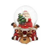 Dekohelden24 Boule à Neige Père Noël avec Sapin sur Socle Renne - L x l x H - Diamètre de la Boule : 7,8 x 8 x 9 cm - Diamètre : 6,5 cm