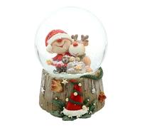 Boule à Neige - Père Noël - Elfe de Noël avec Renne - sur Socle Aspect Bois - avec mécanisme de Jeu - Boule 10 x 11 x 15 cm - Diamètre 10 cm - Mélodie Jingle Bells