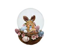 Dekohelden24, Boule à Neige pour Pâques, avec Boules colorées et Panier comme Socle, Motif de Lapin de Pâques, Dimensions L x l x H 7 x 7 x 9 cm, Panier de Pâques Longues Oreilles, 6 cm