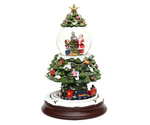 Dekohelden24 Boule à Neige XXL 500854 - Sapin de Noël avec Chemin de Fer et tourbillons de Neige - L x H x l : 17 x 17 x 27,5 cm - Diamètre de la Boule : 8,5 cm