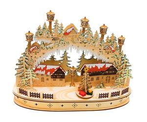 Dekohelden24 Chandelier à LED en Bois avec Sapin de Noël Mobile avec Bloc d'alimentation et Fonctionnement sur Piles Possible, L/l/H env. 45 x 12 x 35 cm.