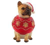 Dekohelden24 Chien décoratif, Figurine de Noël, Figurine de Chien, décoration de Dogue Skultpur, Statue Animale, Figurine Carlin avec décor de Noël en céramique, en Marron avec Robe Rouge et Bonnet