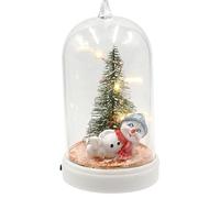 Dekohelden24 Cloche à Suspendre avec Bonhomme de Neige et Sapin Lumineux avec Bonnet et écharpe en Gris et Rouge, L x l x H 6 x 6 x 11 cm, 11 cm
