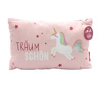 Dekohelden24 Coussin Douillet pour Enfant avec Licorne/Inscription « Träum Schön » - L/l/H : Environ 40 x 13 x 23 cm, 100% Coton