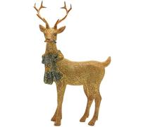 Dekohelden24 Décoration de cerf, Renne décoratif, cerf avec Bois et écharpe Verte en céramique dorée, Taille L/l/H Environ 16 x 6 x 26 cm.