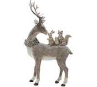 Dekohelden24 Décoration de cerf, Renne décoratif, cerf décoratif avec Bois et 3 écureuils sur Le Dos en céramique Grise, Taille L/l/H Environ 16 x 5 x 26 cm.