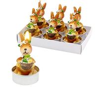 Dekohelden24 Dekohelden24-Oster-Teelichte-Teelicht-Kerze ALS Osterhase 6 Set de 6 Bougies Chauffe-Plat Marron 4,5 x 6 cm