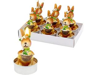 Dekohelden24 Dekohelden24-Oster-Teelichte-Teelicht-Kerze ALS Osterhase 6 Set de 6 Bougies Chauffe-Plat Marron 4,5 x 6 cm