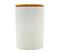 Dekohelden24 Élégante boîte de Conservation/boîte à Biscuits/boîte aromatique au décor rétro, en Porcelaine avec Couvercle en Bambou Blanc avec Fleurs, Dimensions : H x Ø 15 x 10 cm, 800 ML