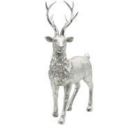 Dekohelden24 Figurine décorative en céramique, Statue de décoration Moderne, Sculpture de Maison de Campagne en Forme de cerf argenté - Paillettes, Debout, L/H : 24 x 10 x 36 cm