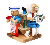 Dekohelden24 ***Figurine d'encens en Bois Grand-mère et Grand-père près de la cheminée, Dimensions : Environ 13 x 12 x 16 cm