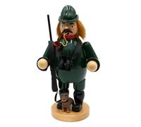 Dekohelden24 Fumoir en bois, figurine fumée, mâle-encens en tant que chasseur/forestier avec fusil et chien de chasse en vert, L x l x H 15 x 10 x 19 cm.