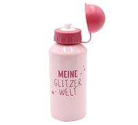 Dekohelden24 Gourde pour enfant - Licorne avec inscription en allemand Meine Glitzerwelt - H x Ø env. 17,7 x 6,6 cm, acier inoxydable, capacité 400 ml, couvercle en plastique