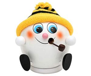 Dekohelden24 Jolie Figurine en Bois avec Boule de Neige et Bonnet tricoté Noir/Jaune 10 cm