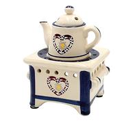 Dekohelden24 Lampe aromatique en Forme de cuisinière avec théière et cœur, Bleu/Lampe aromatique/diffuseur parfumé, L x l x H : Environ 12 x 12 x 17 cm