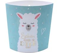 Dekohelden24 Lampe de poésie - Veilleuse - Lumière d'ambiance - Lumière décorative en bleu clair avec minuteur - Fonctionne avec piles - Motif lama « Schön das es dich gibt » - L/l/H 13 x 5 x 16 cm.