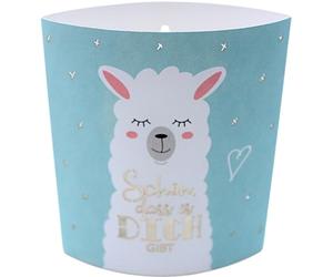 Dekohelden24 Lampe de poésie - Veilleuse - Lumière d'ambiance - Lumière décorative en bleu clair avec minuteur - Fonctionne avec piles - Motif lama « Schön das es dich gibt » - L/l/H 13 x 5 x 16 cm.