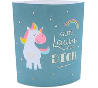 Dekohelden24 Lampe de poésie - Veilleuse - Lumière d'ambiance - Lumière décorative en vert foncé - Avec minuterie - Fonctionne avec piles - Motif licorne - Bonne humeur pour vous - L/l/H 13 x 5 x 16