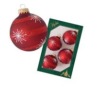 Dekohelden24 Lauschaer (CBK90214) Lot de 4 Boules de Noël en Rouge Mat, décorées à la Main avec Paillettes - Décoration Rouge et Blanc avec Couronne doré - Diamètre : env. 7 cm