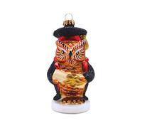 Dekohelden24 Lauschaer Décoration de Noël - Boule de Noël Lauscha - Boule de Noël en Verre - Motif Chouette Uniprofesseur - Rouge/Noir - en Lauscha - L x l x H : 5 x 5 x 12 cm