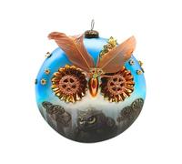 Dekohelden24 Lauschaer Décoration de Noël - Boule de Noël Lauscha - Boule de Sapin de Noël - Boule Hibou en Verre - Décoration en Verre - Motif Chouette Steampunk Multicolore - L/l/H 11 x 4 x 12 cm