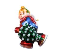 Dekohelden24 Lauschaer Décoration de Noël - Boule de Noël Lauscha - Boules en Verre - Décoration de Sapin de Noël - Enfant d'hiver - Décoration en Verre - Garçon avec Arbre Multicolore - en Lauscha