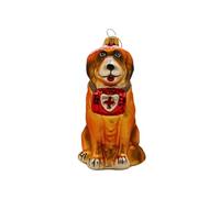 Dekohelden24 Lauschaer Décoration de Noël - Boule de Noël Lauscha en Verre - Décoration de Sapin de Noël - Décoration en Verre Saint Bernard - Marron - en Lauscha - L x l x H 6 x 9 x 11 cm