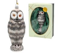 Dekohelden24 Lauschaer Décoration de Noël en édition limitée Motif Chouette de Neige soufflé décoré à la Main 17 cm de Haut