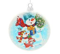 Dekohelden24 Lauschaer Décoration de Noël en Verre avec Petit Bonhomme de Neige avec Paillettes et Couronne en Argent Taille B/Ø env. 1 x 9 cm 9 cm