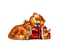 Dekohelden24 Lauschaer Décoration de Noël Lauscha - Boules de Noël en Verre - Tigre avec Cadeaux - en Lauscha - L/l/H 11 x 6 x 8 cm