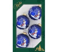 Dekohelden24 Lauschaer Lot de 4 boules de Noël bleues avec couronne dorée 7 cm